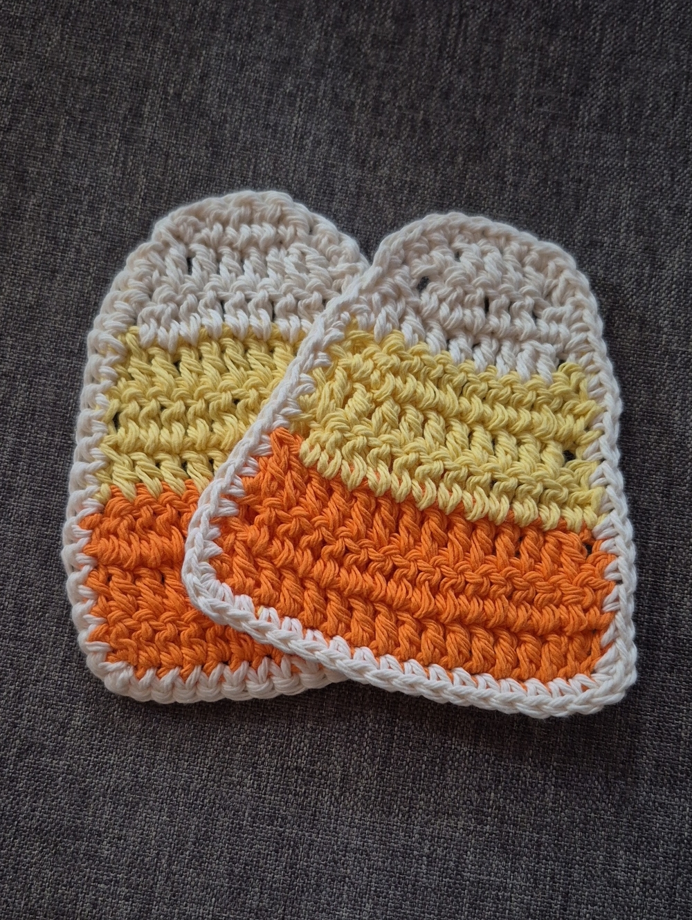 HALLOWEEN Handmade Set Of 2 - Candy Corn Coasters, Scrubbie, Washcloth